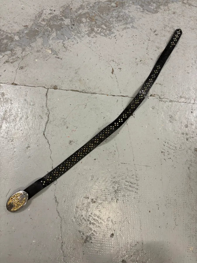 2000s Cavalli Black Leather Studded Double C Buckle Belt IrFRzxH 5