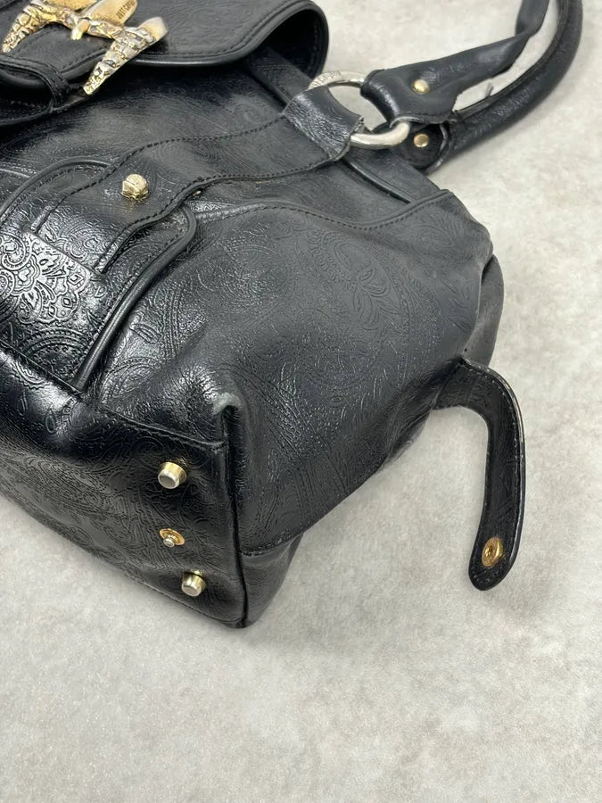AW2008 Cavalli Black Leather Winged Claw Lock Shoulder Bag kNGrKeW 10