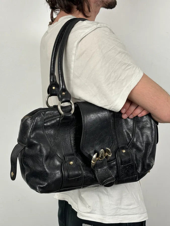 AW2008 Cavalli Black Leather Winged Claw Lock Shoulder Bag kNGrKeW 2