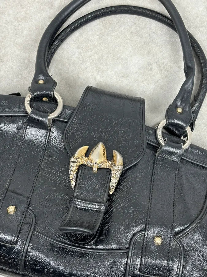 AW2008 Cavalli Black Leather Winged Claw Lock Shoulder Bag kNGrKeW 3