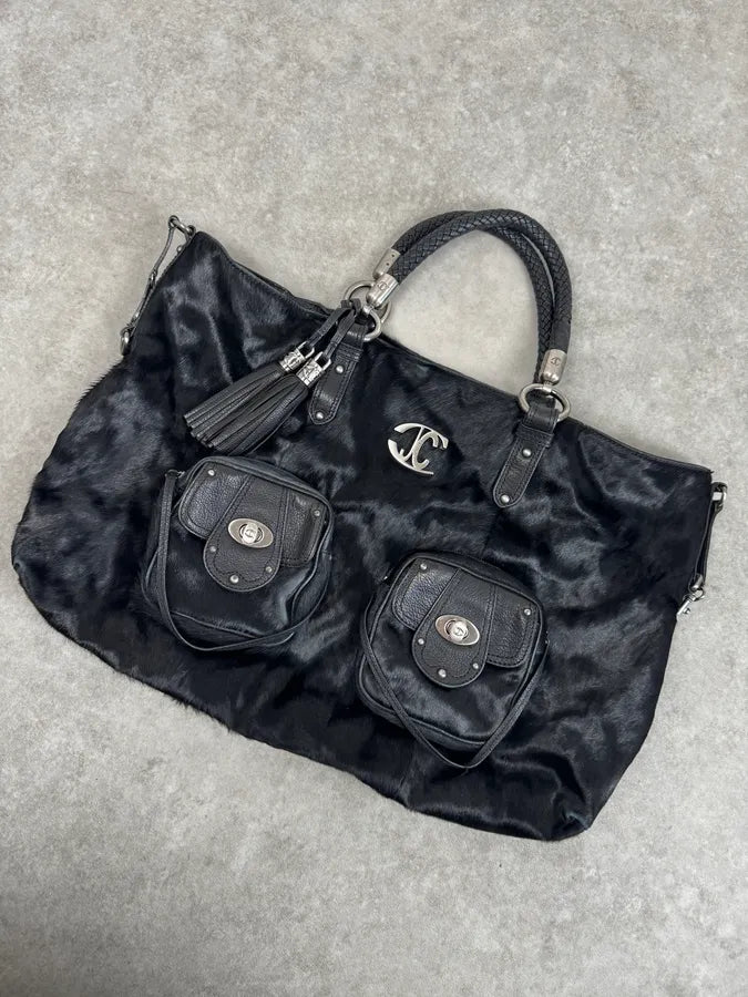 AW2007 Cavalli Black Faux Fur Front Pockets Shoulder Bag FewycBb 4