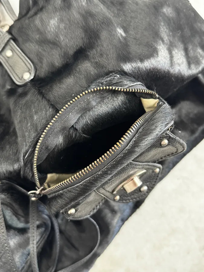 AW2007 Cavalli Black Faux Fur Front Pockets Shoulder Bag FewycBb 10