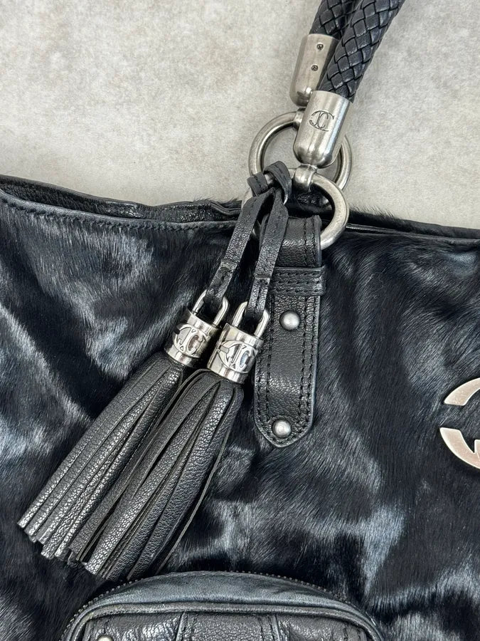 AW2007 Cavalli Black Faux Fur Front Pockets Shoulder Bag FewycBb 7
