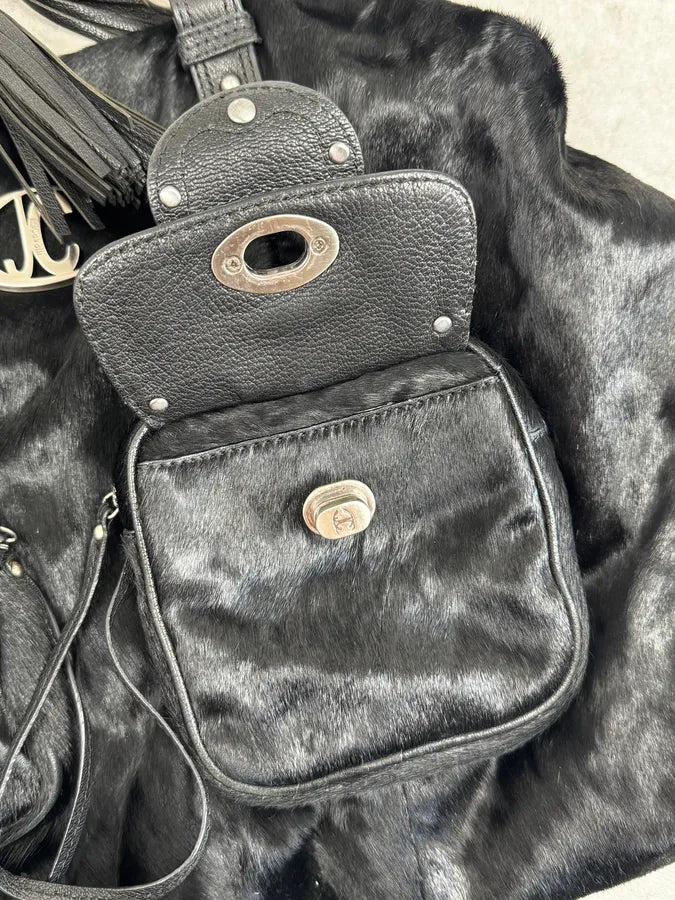 AW2007 Cavalli Black Faux Fur Front Pockets Shoulder Bag FewycBb 9