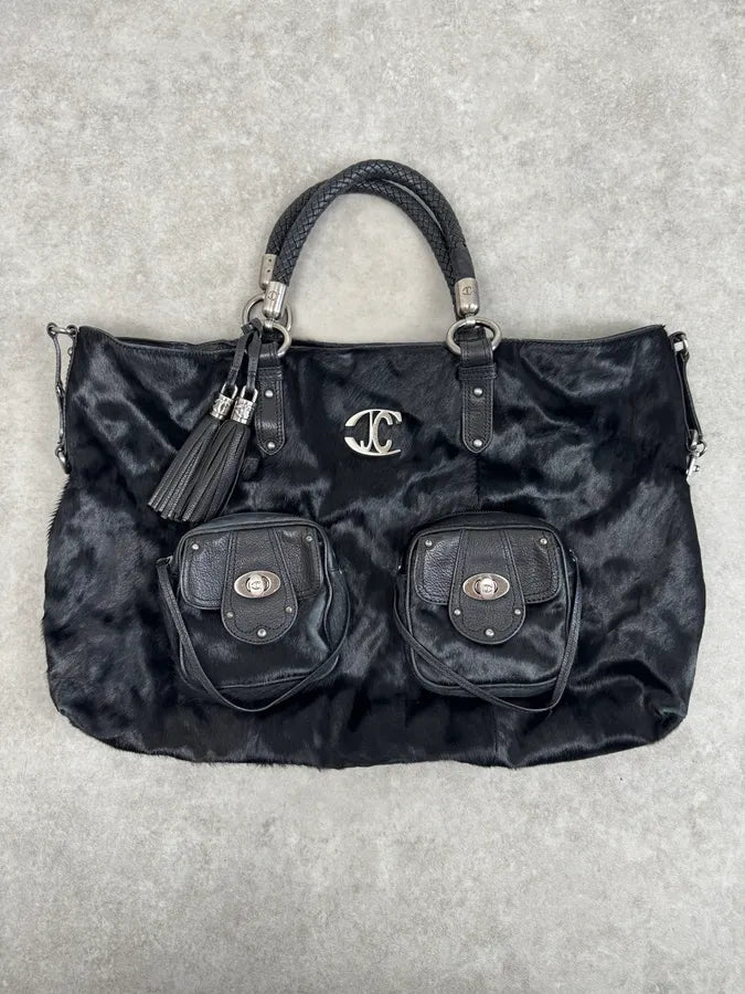 AW2007 Cavalli Black Faux Fur Front Pockets Shoulder Bag FewycBb 0