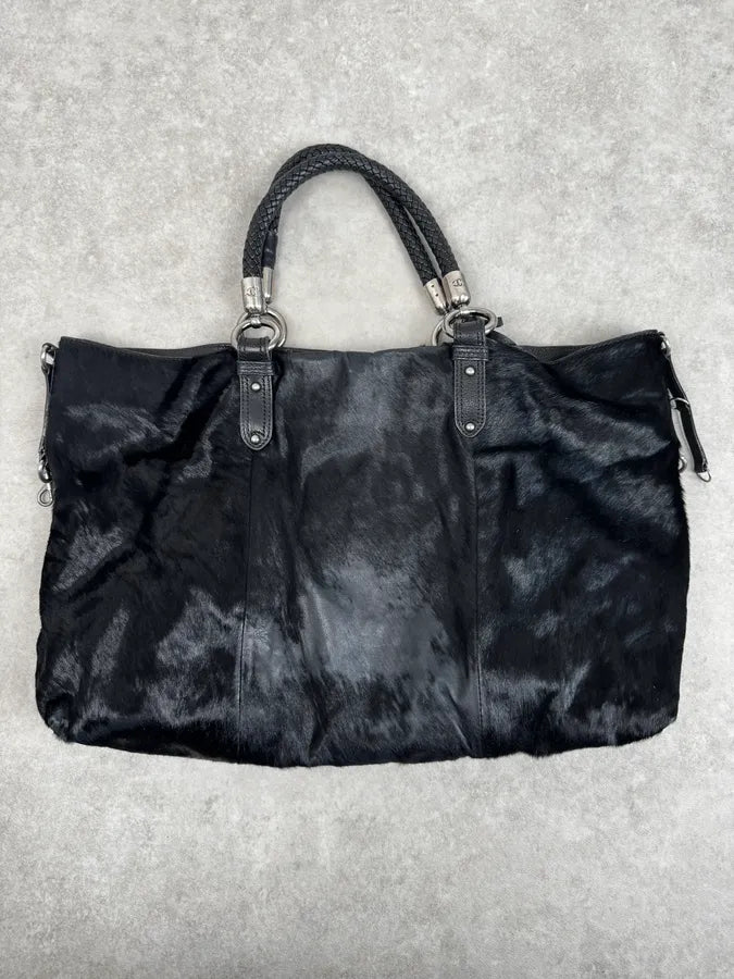 AW2007 Cavalli Black Faux Fur Front Pockets Shoulder Bag FewycBb 1