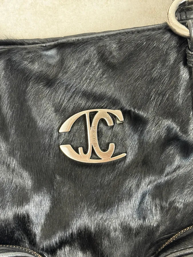 AW2007 Cavalli Black Faux Fur Front Pockets Shoulder Bag FewycBb 6