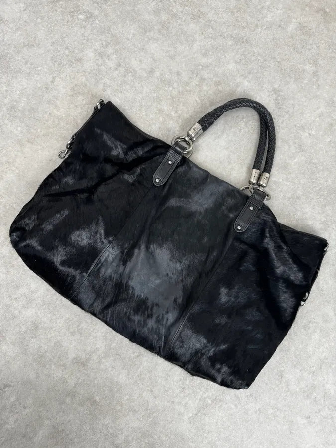 AW2007 Cavalli Black Faux Fur Front Pockets Shoulder Bag FewycBb 5