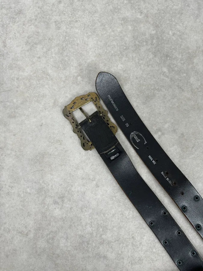 AW2008 Cavalli Black Snakeskin Effect Studded Leather Belt HIgTRMr 3