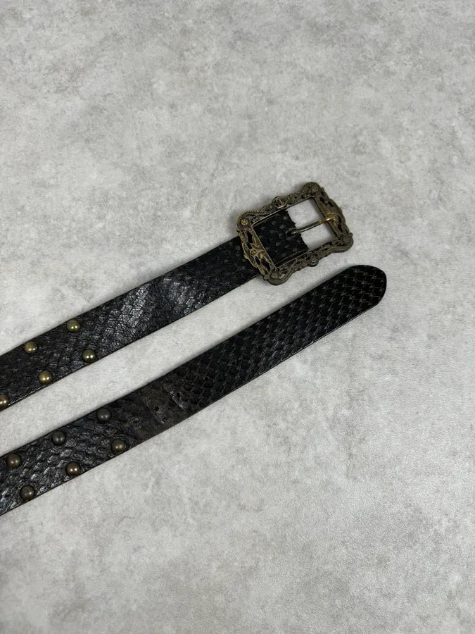 AW2008 Cavalli Black Snakeskin Effect Studded Leather Belt HIgTRMr 2