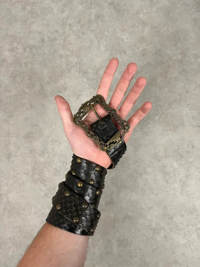 AW2008 Cavalli Black Snakeskin Effect Studded Leather Belt HIgTRMr 1