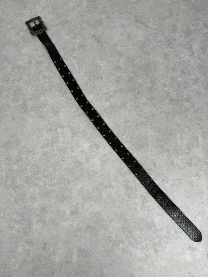AW2008 Cavalli Black Snakeskin Effect Studded Leather Belt HIgTRMr 6