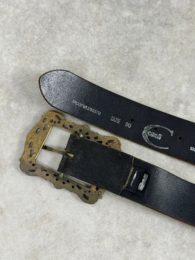 AW2008 Cavalli Black Snakeskin Effect Studded Leather Belt HIgTRMr 4