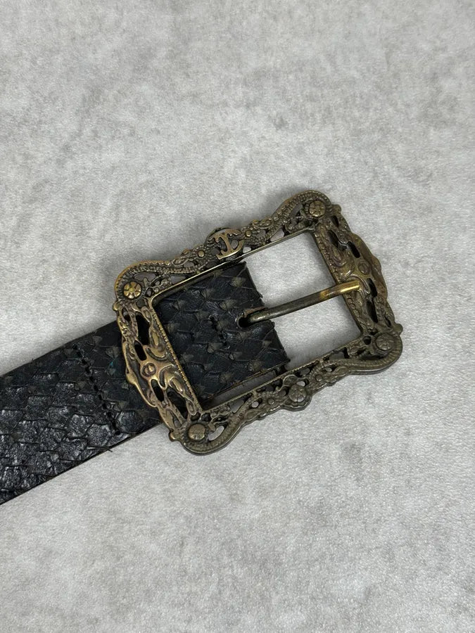 AW2008 Cavalli Black Snakeskin Effect Studded Leather Belt HIgTRMr 5