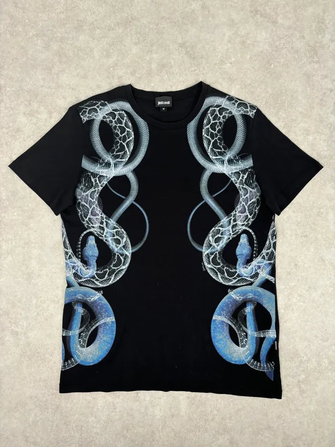 AW2015 Cavalli Black Snake Graphic Print T-Shirt ZPsVzao 0