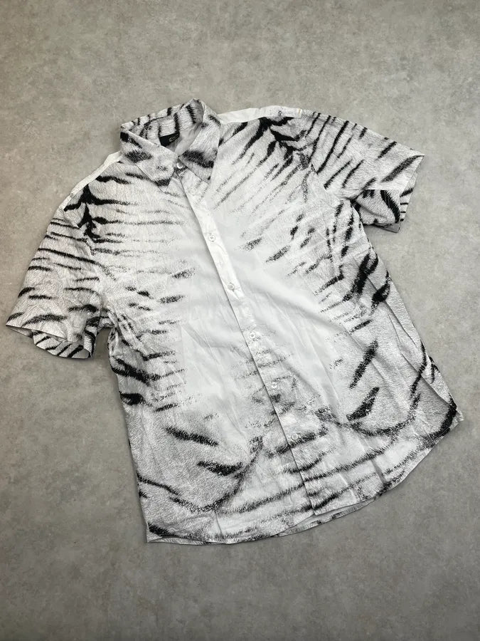 SS2002 Cavalli Black & White Zebra Savage Short Sleeves Shirt ZAJDqdr 1