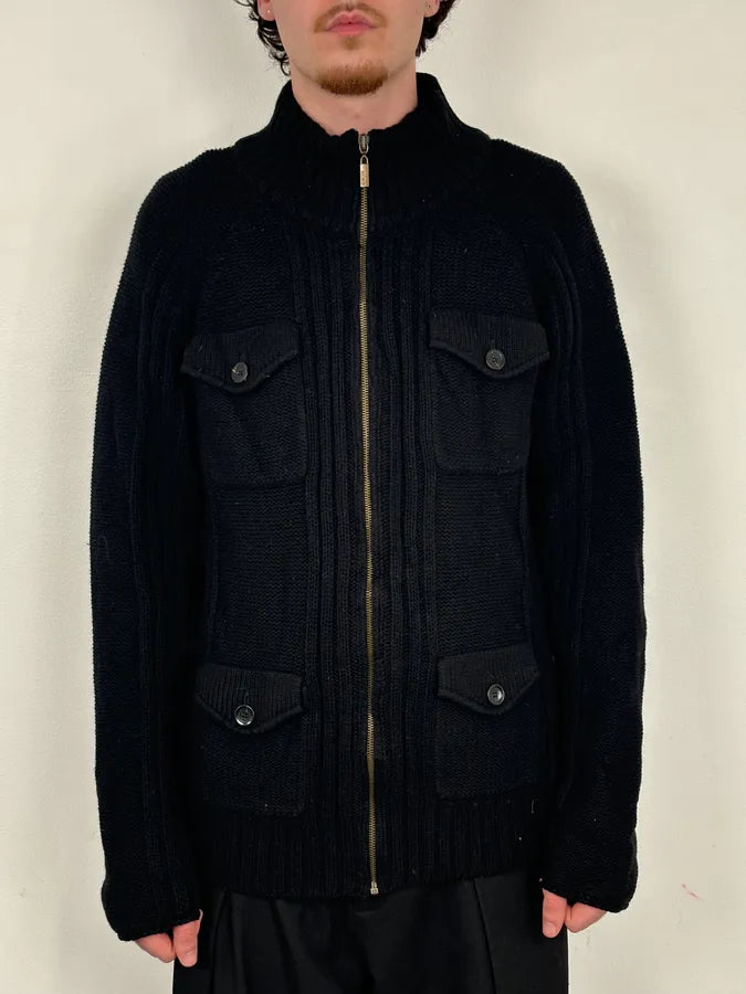 2010s Cavalli Black Wool Multi-Pocket Cargo Zip-up Sweater zwapkap 1