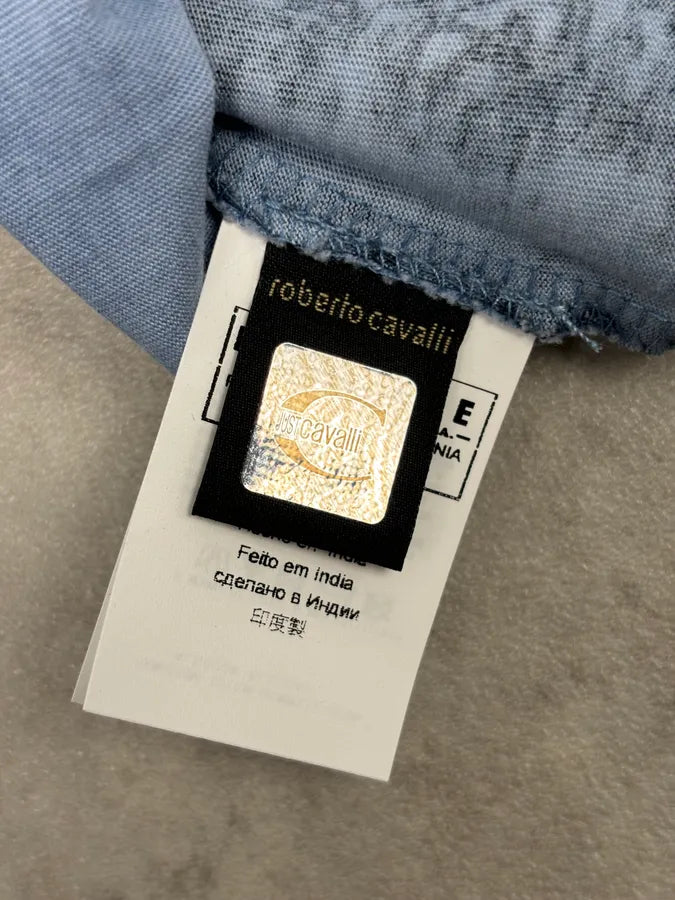 AW2011 Cavalli Blue Military Distressed Graphic V-Neck Longsleeve mTbuGWv 10