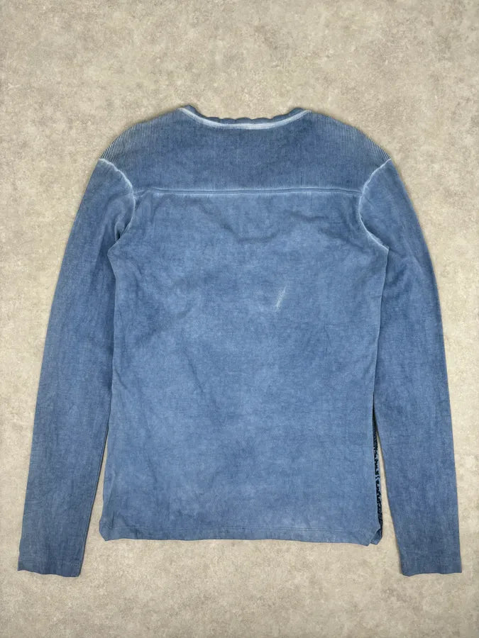 AW2011 Cavalli Blue Military Distressed Graphic V-Neck Longsleeve mTbuGWv 4