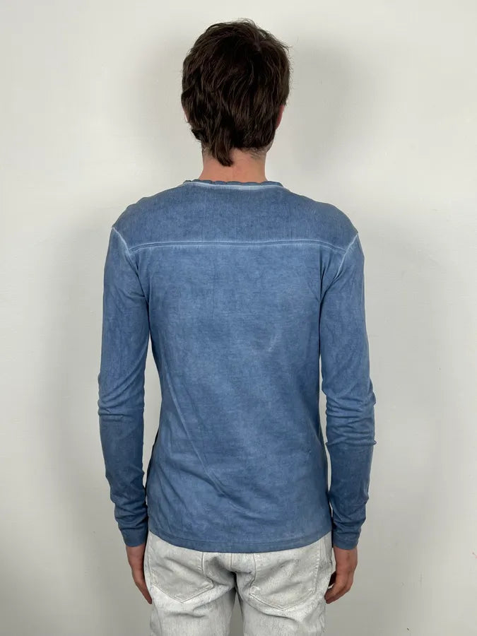 AW2011 Cavalli Blue Military Distressed Graphic V-Neck Longsleeve mTbuGWv 2