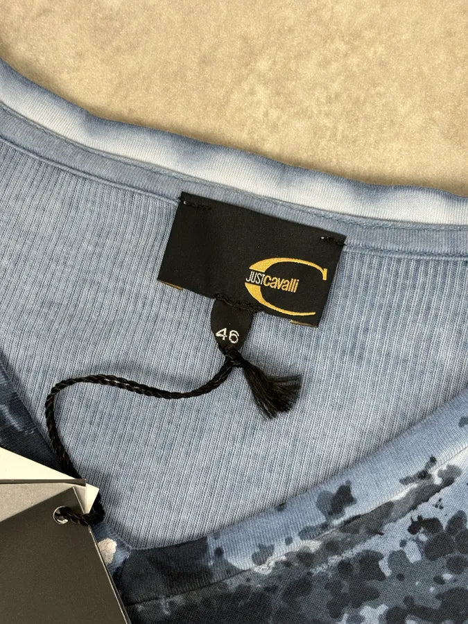 AW2011 Cavalli Blue Military Distressed Graphic V-Neck Longsleeve mTbuGWv 6