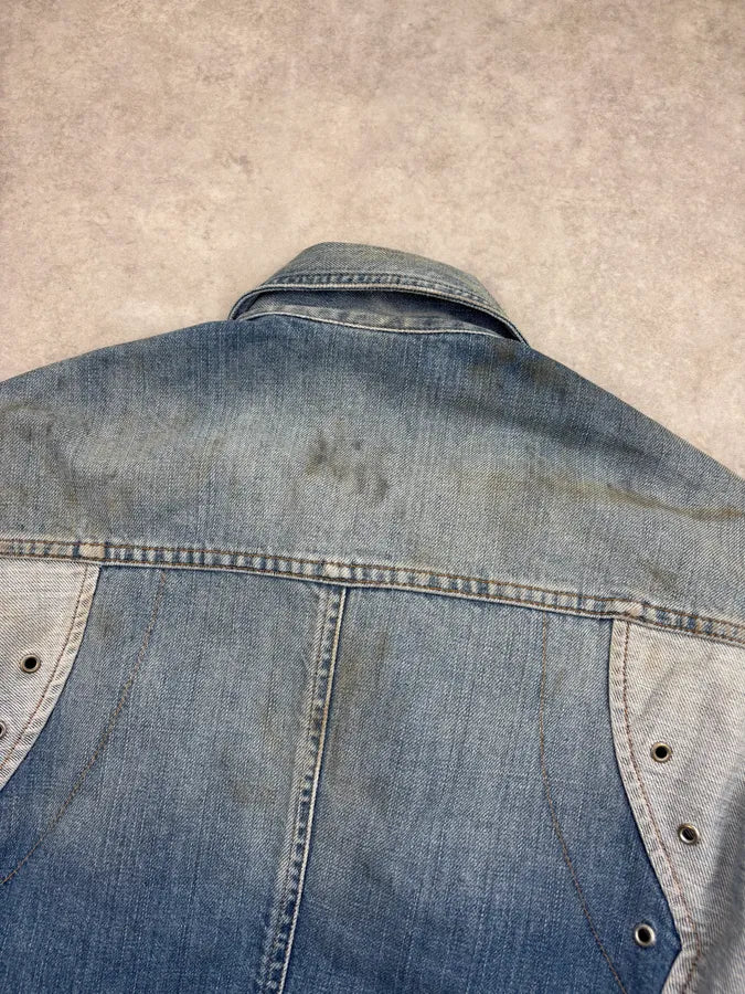 AW2005 Cavalli Blue Dirty Effect Denim Panel Denim Jacket ziSDLwV 5