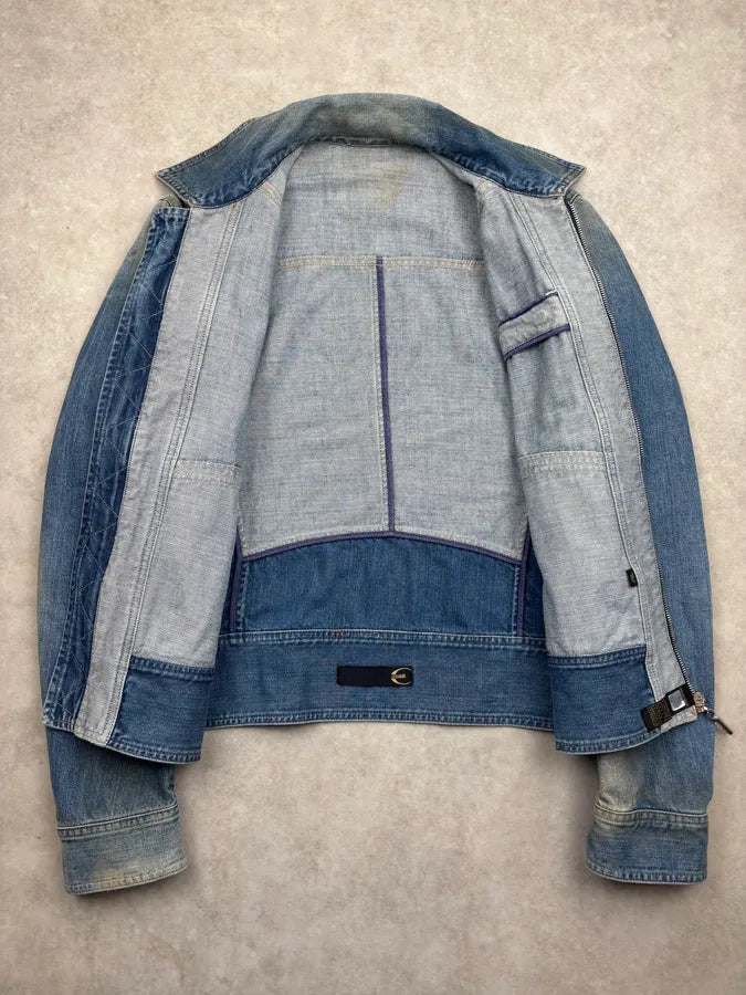 AW2005 Cavalli Blue Dirty Effect Denim Panel Denim Jacket ziSDLwV 6