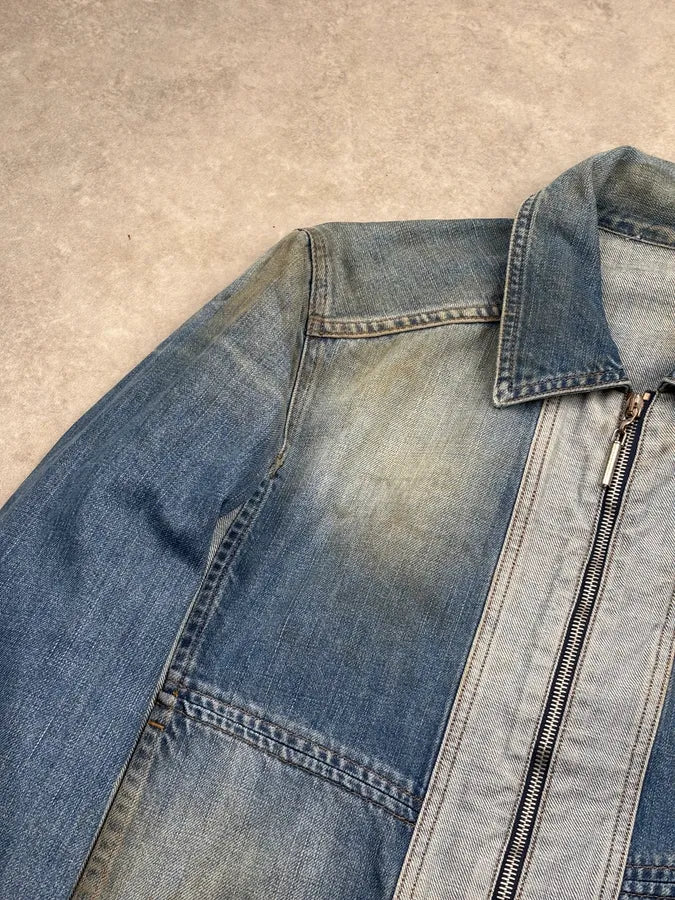 AW2005 Cavalli Blue Dirty Effect Denim Panel Denim Jacket ziSDLwV 7