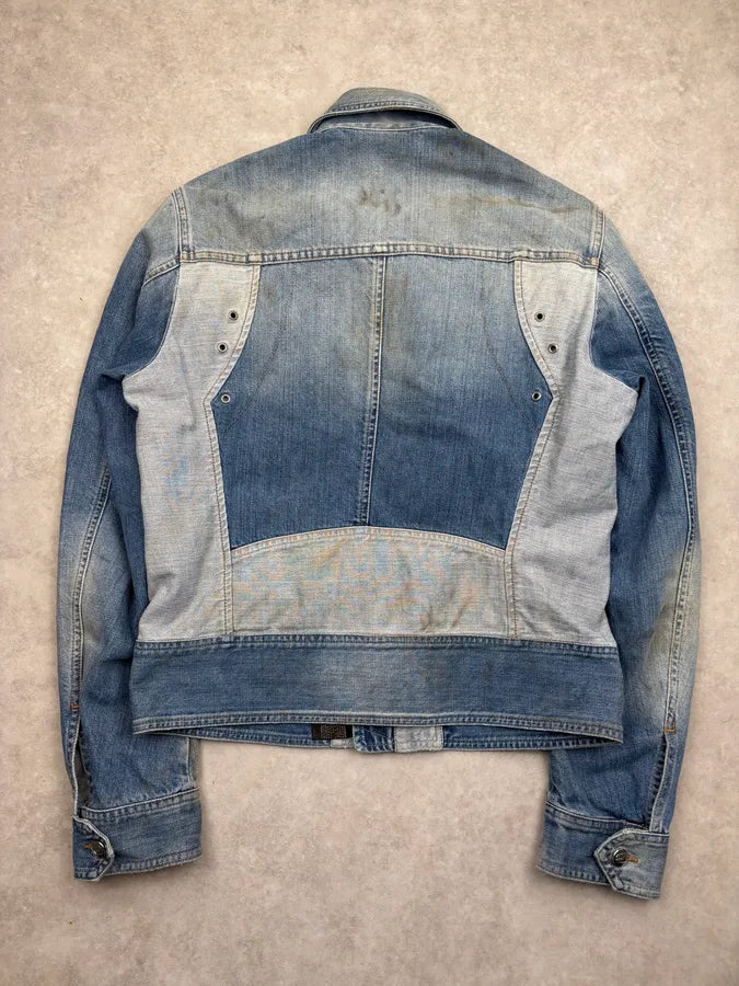 AW2005 Cavalli Blue Dirty Effect Denim Panel Denim Jacket ziSDLwV 4