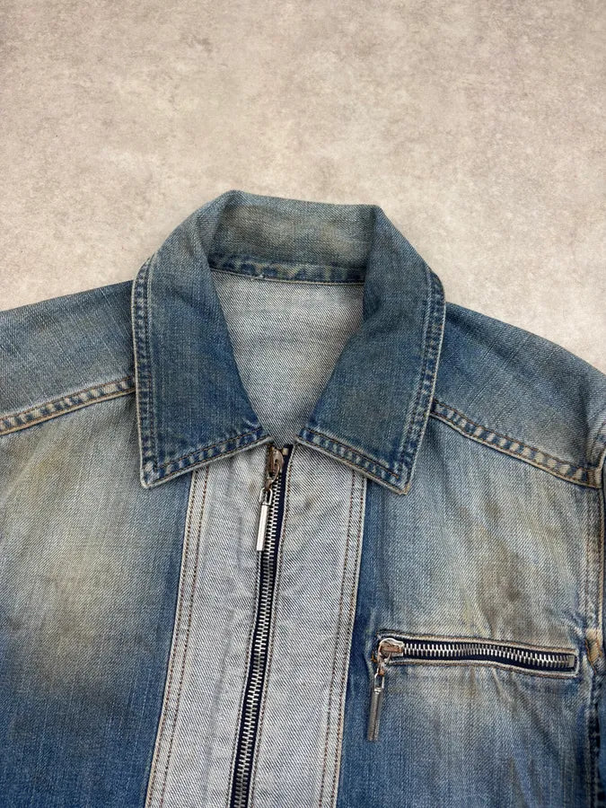 AW2005 Cavalli Blue Dirty Effect Denim Panel Denim Jacket ziSDLwV 3