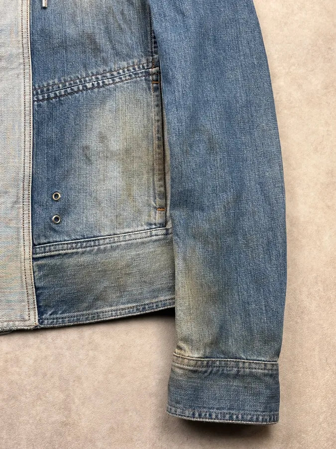 AW2005 Cavalli Blue Dirty Effect Denim Panel Denim Jacket ziSDLwV 8