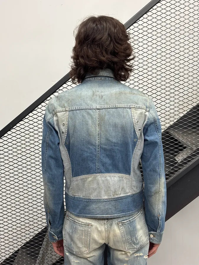 AW2005 Cavalli Blue Dirty Effect Denim Panel Denim Jacket ziSDLwV 2