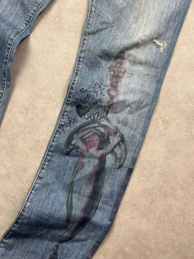 AW2007 Cavalli Blue Denim Painted Abstract Jeans rGaWvfH 9