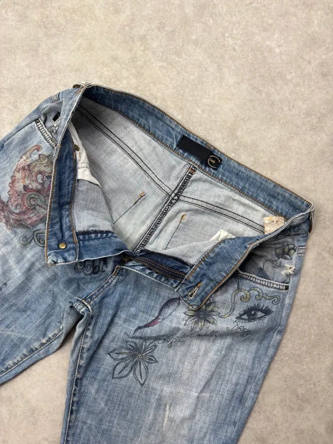 AW2007 Cavalli Blue Denim Painted Abstract Jeans rGaWvfH 8