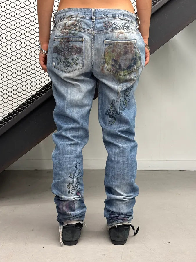 AW2007 Cavalli Blue Denim Painted Abstract Jeans rGaWvfH 4