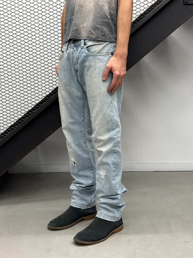 2000s Cavalli Blue Distressed Denim Jeans GyRGDqw 1