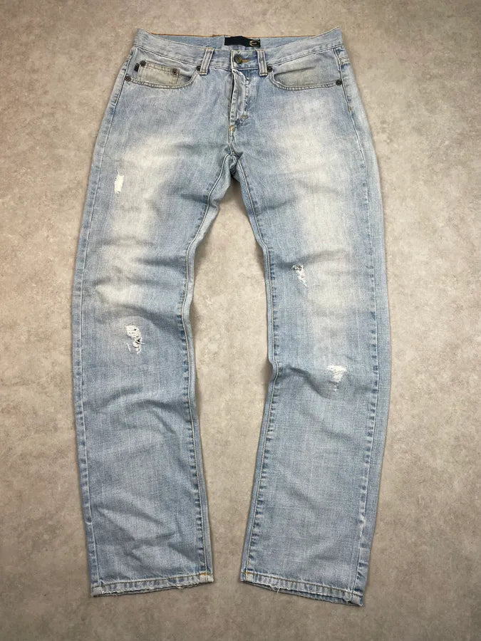 2000s Cavalli Blue Distressed Denim Jeans GyRGDqw 3