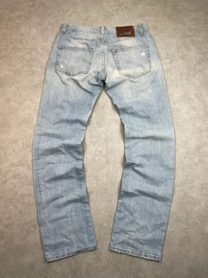 2000s Cavalli Blue Distressed Denim Jeans GyRGDqw 10