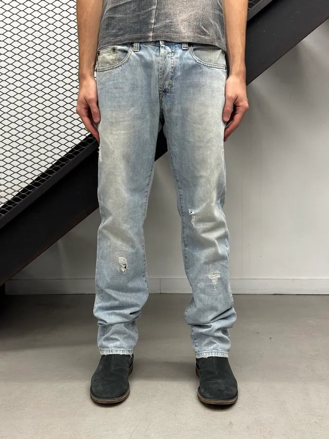2000s Cavalli Blue Distressed Denim Jeans GyRGDqw 0