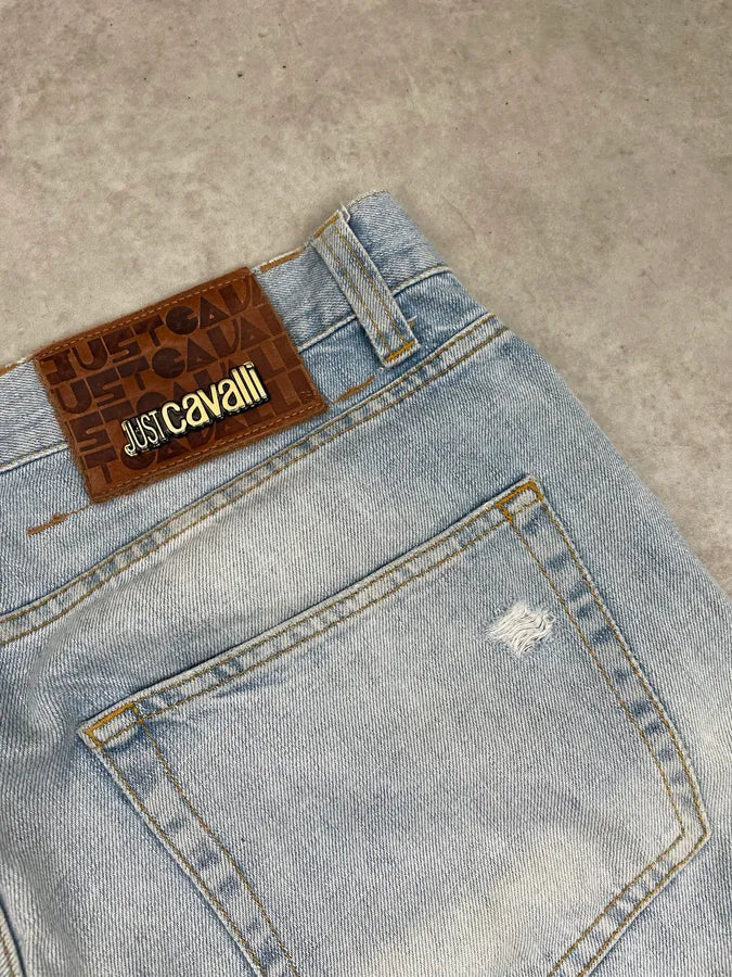 2000s Cavalli Blue Distressed Denim Jeans GyRGDqw 11