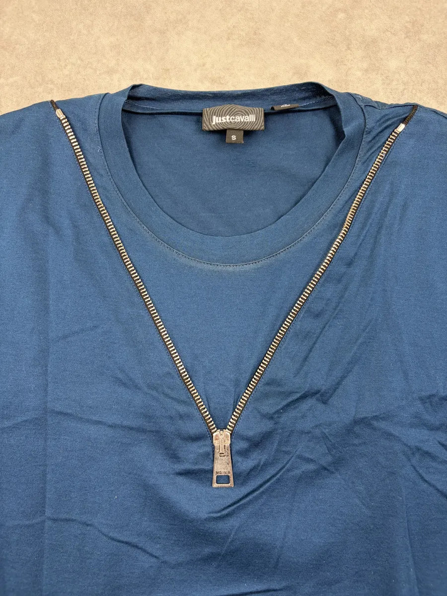 2010s Cavalli Blue Trompe LOeil Zip T-Shirt oPCLHig 5