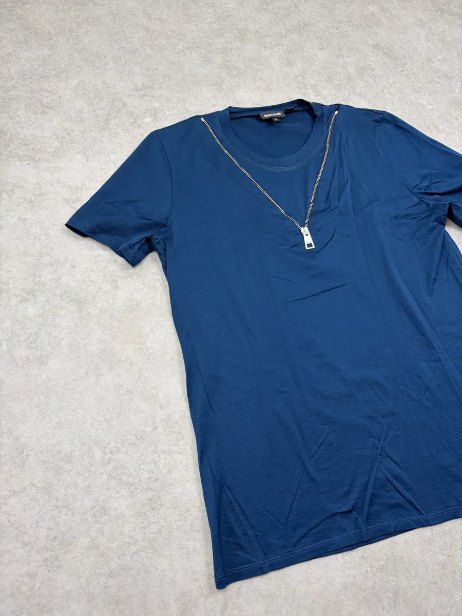 2010s Cavalli Blue Trompe LOeil Zip T-Shirt oPCLHig 3
