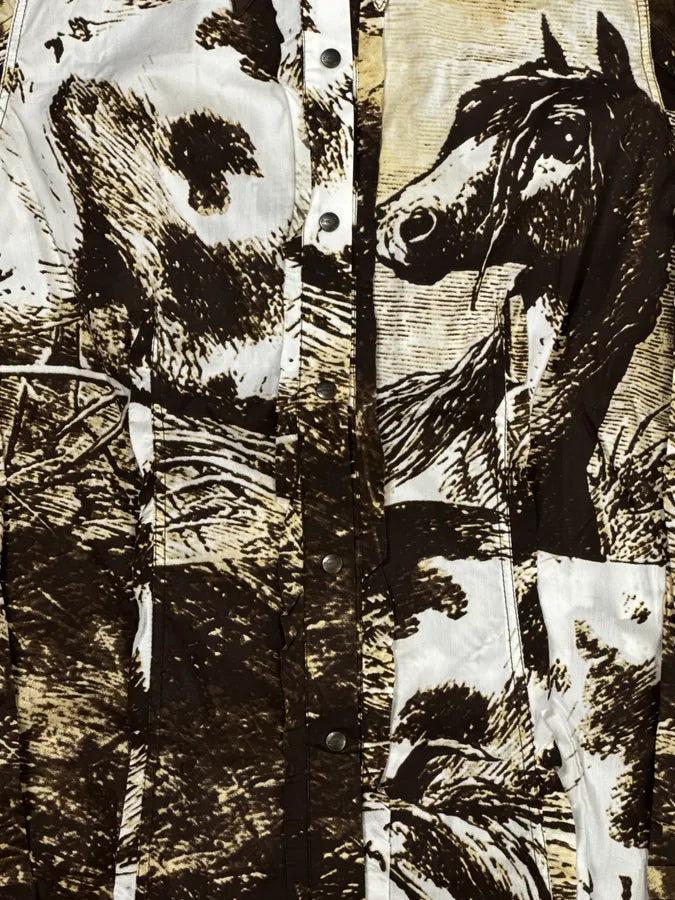 2000s Cavalli Brown & Beige Horse Ranch Shirt EpaZXTn 7
