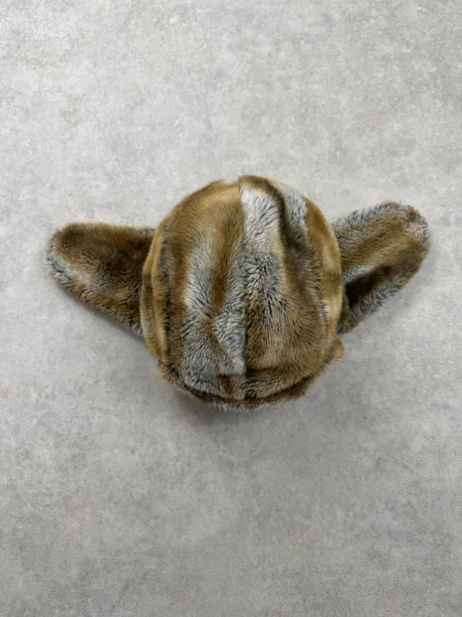 2000s Cavalli Brown Grey Faux Fur Russian Ushanka Hat dhTSAYE 2
