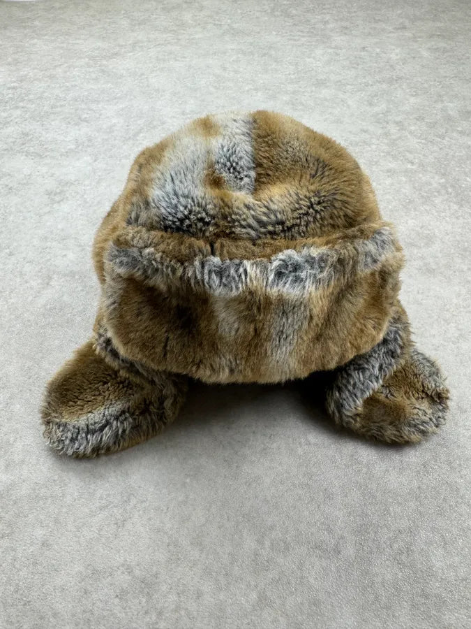 2000s Cavalli Brown Grey Faux Fur Russian Ushanka Hat dhTSAYE 3