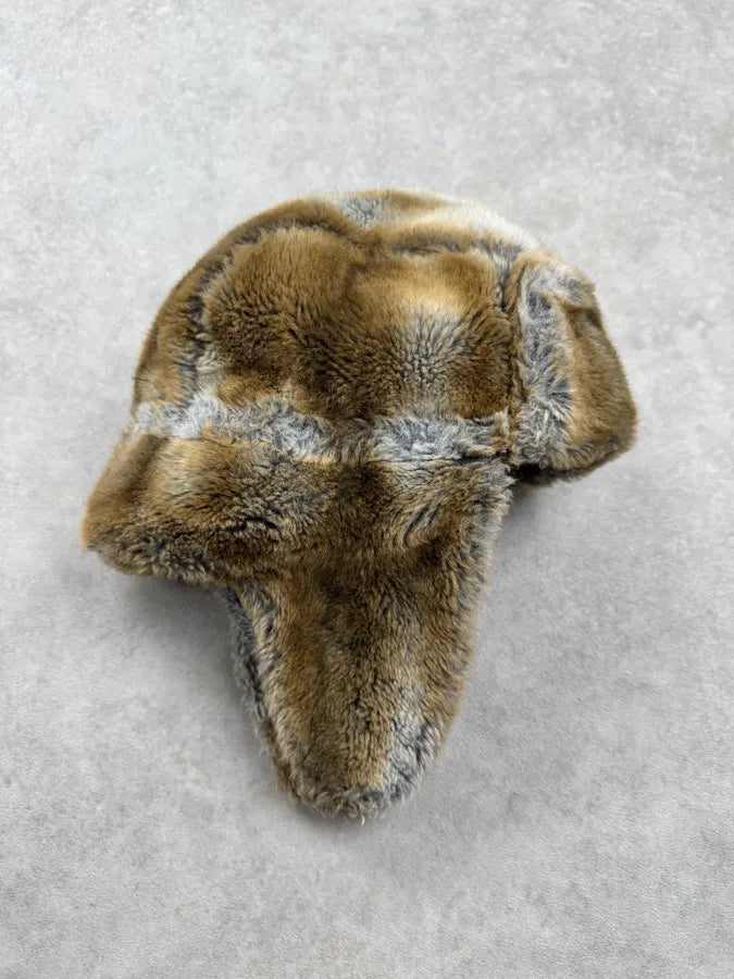 2000s Cavalli Brown Grey Faux Fur Russian Ushanka Hat dhTSAYE 4