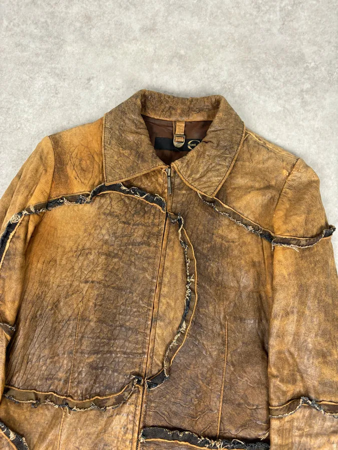 AW2005 Cavalli Brown Eroded Leather Trench Coat hbCyTbe 3