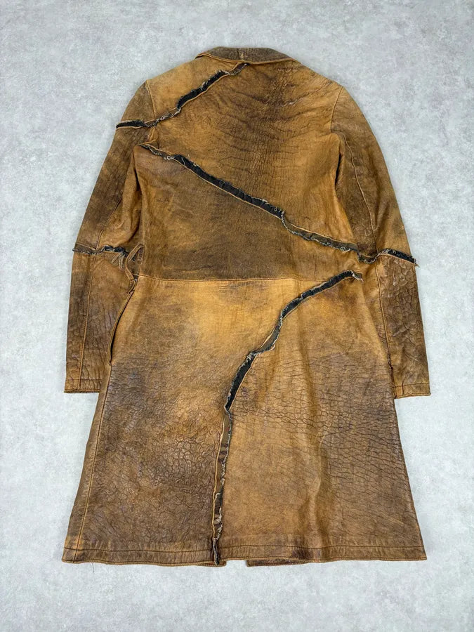 AW2005 Cavalli Brown Eroded Leather Trench Coat hbCyTbe 4