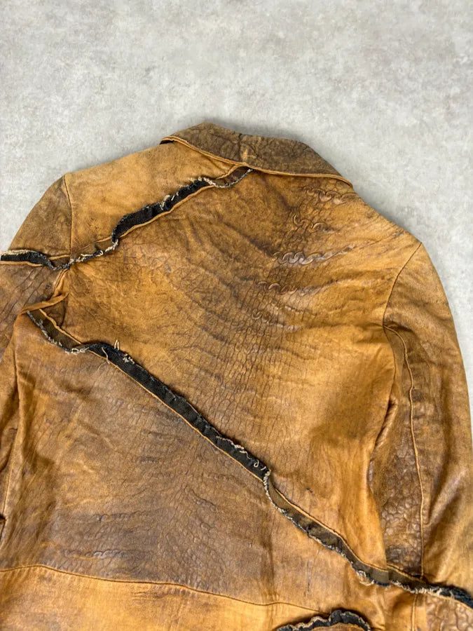 AW2005 Cavalli Brown Eroded Leather Trench Coat hbCyTbe 5
