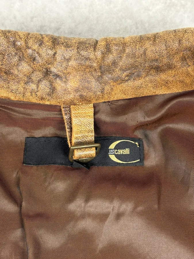 AW2005 Cavalli Brown Eroded Leather Trench Coat hbCyTbe 7